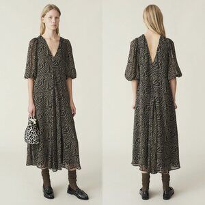 Ganni Abstract Swirl Print Dress in Kalamata – Size M